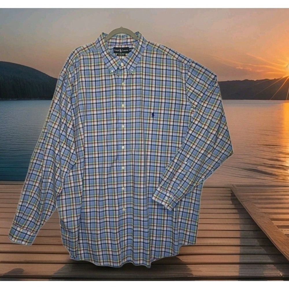 Ralph Lauren Men's Blue and Yellow Plaid Button-Down Shirt Jacket